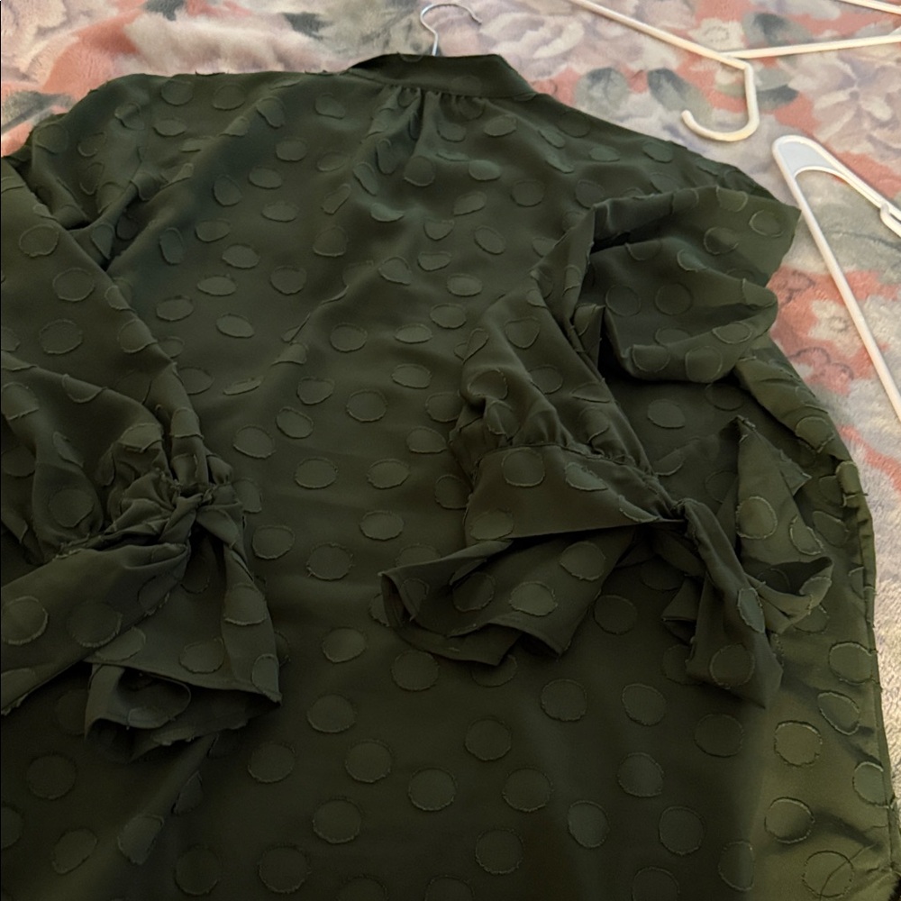 Ann Taylor Dark Green Blouse with Polka Dots